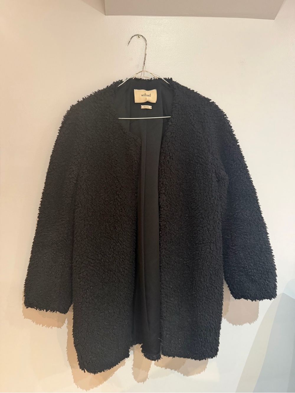 Wilfred Black Teddy Jacket - Plush Open-Front Coat